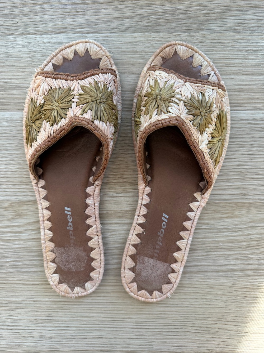 Jeffrey Campbell Beige and Olive Woven Slide Sandals
